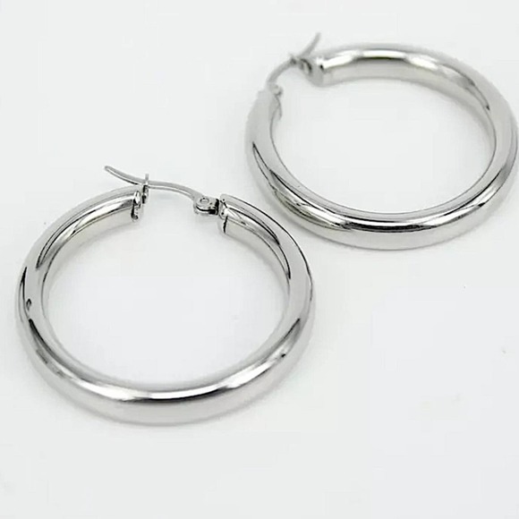 NEW STAINLESS STEEL THICK HOOP EARRINGS 60mm - Picture 1 of 7